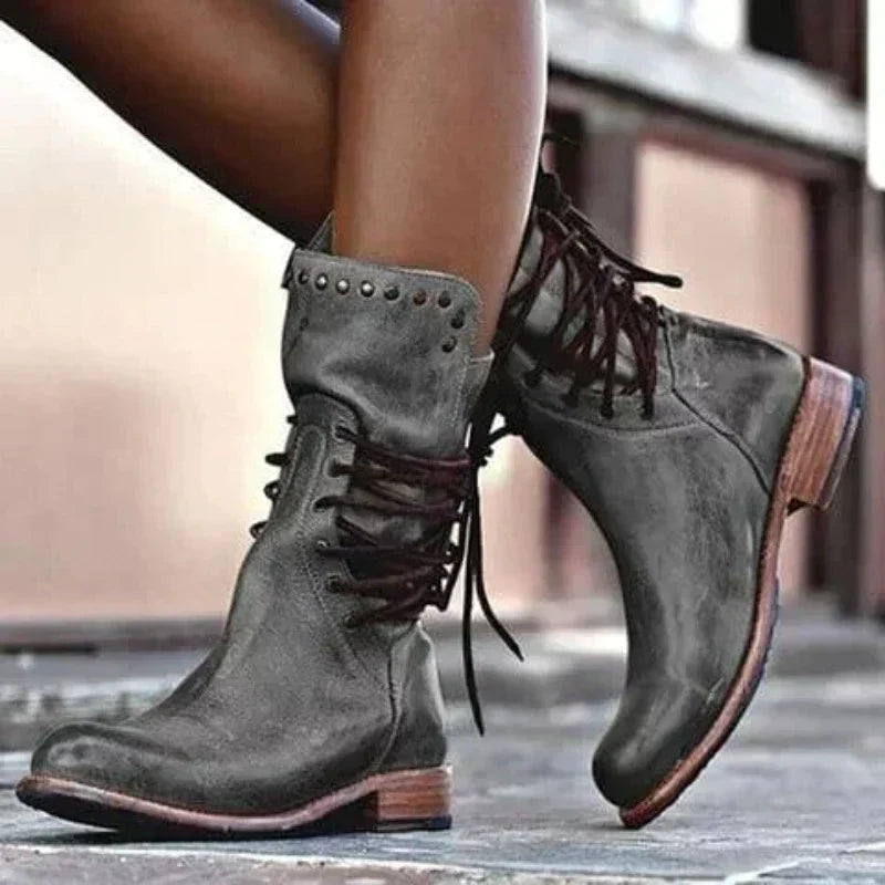 Alani - Women's Lace-Up Studded Ankle Boots