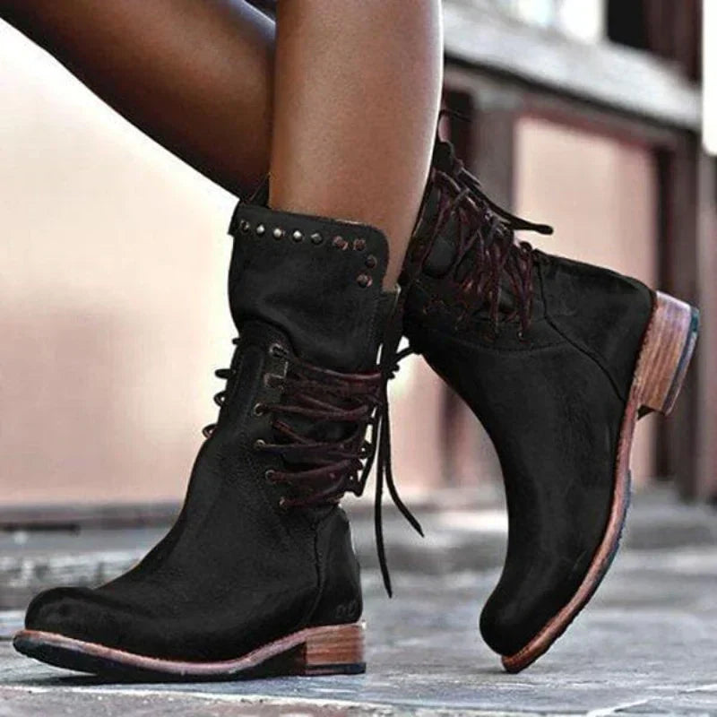 Alani - Women's Lace-Up Studded Ankle Boots