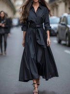 Alara - Women's Button-Front Tie-Waist Shirt Maxi Dress