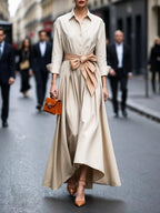 Alara - Women's Button-Front Tie-Waist Shirt Maxi Dress