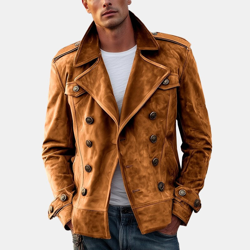 Alfie - Men's Faux Suede Double-Breasted Trench Jacket 1