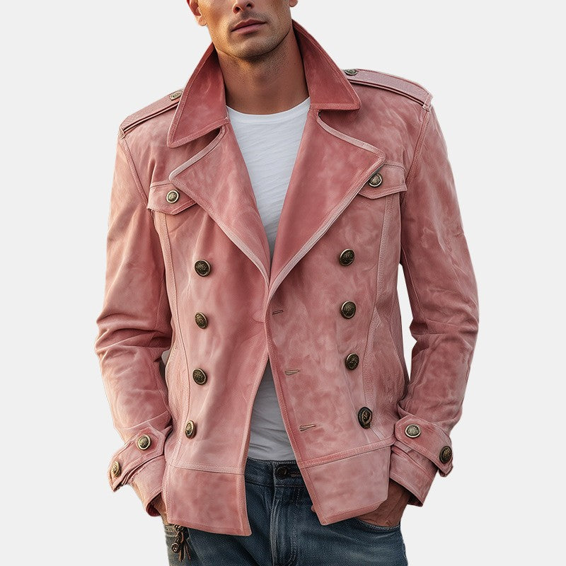 Alfie - Men's Faux Suede Double-Breasted Trench Jacket 2