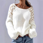 Alida - Women's Lace Shoulder Fuzzy Knit Sweater 1