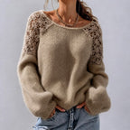 Alida - Women's Lace Shoulder Fuzzy Knit Sweater 2