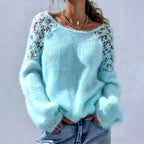 Alida - Women's Lace Shoulder Fuzzy Knit Sweater 3