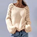 Alida - Women's Lace Shoulder Fuzzy Knit Sweater 4