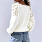 Alida - Women's Lace Shoulder Fuzzy Knit Sweater 6