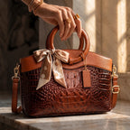 Alie – Women's Crocodile-Embossed Leather Handbag with Round Handles