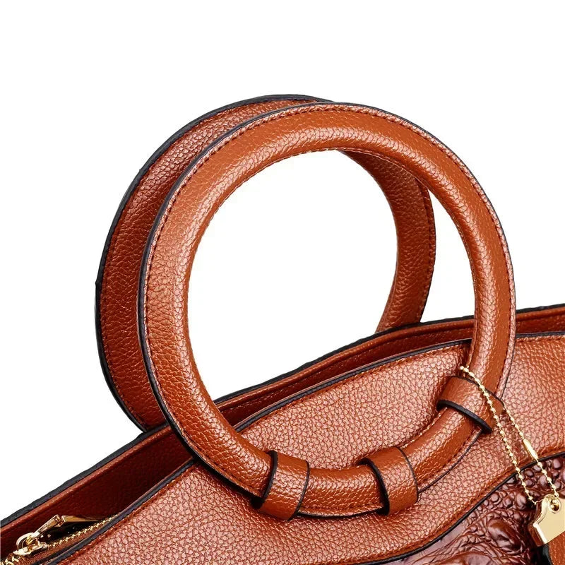 Alie – Women's Crocodile-Embossed Leather Handbag with Round Handles