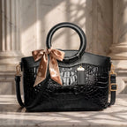 Alie – Women's Crocodile-Embossed Leather Handbag with Round Handles