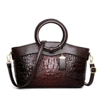 Alie – Women's Crocodile-Embossed Leather Handbag with Round Handles
