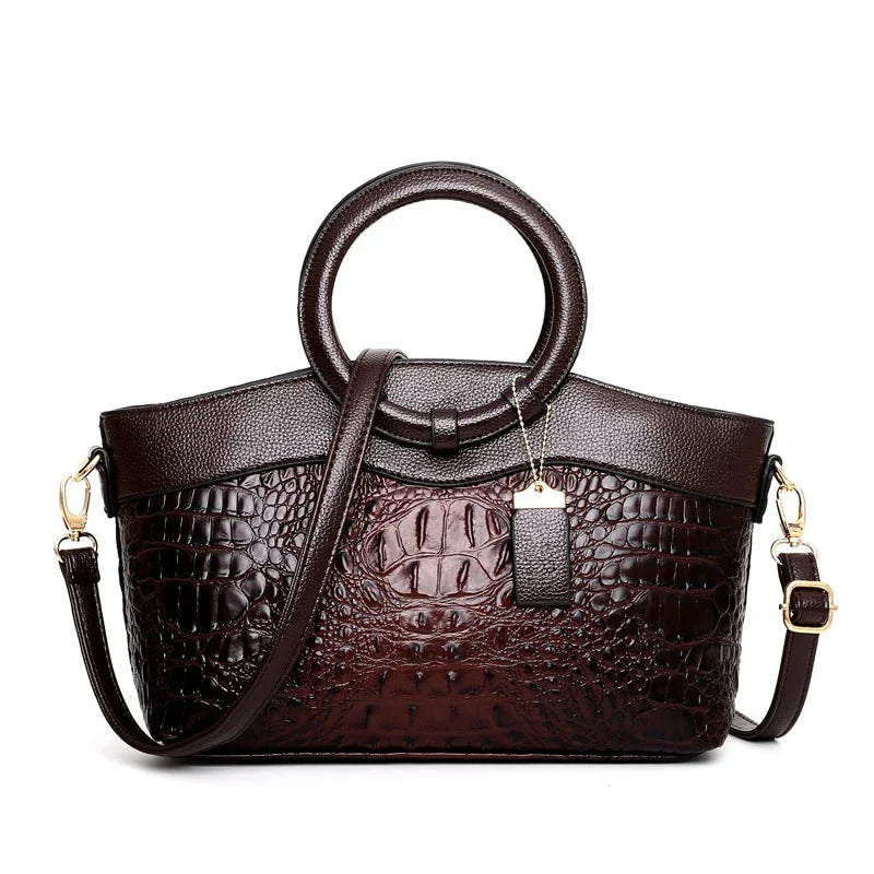 Alie – Women's Crocodile-Embossed Leather Handbag with Round Handles