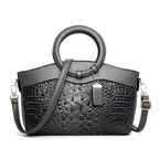 Alie – Women's Crocodile-Embossed Leather Handbag with Round Handles