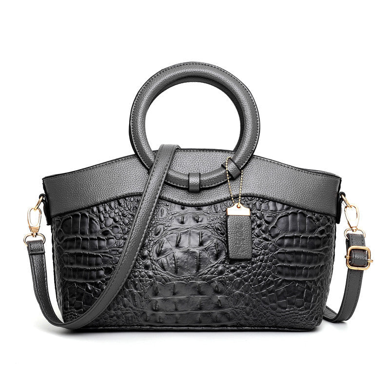 Alie – Women's Crocodile-Embossed Leather Handbag with Round Handles
