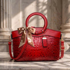 Alie – Women's Crocodile-Embossed Leather Handbag with Round Handles