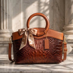 Alie – Women's Crocodile-Embossed Leather Handbag with Round Handles