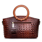 Alie – Women's Crocodile-Embossed Leather Handbag with Round Handles