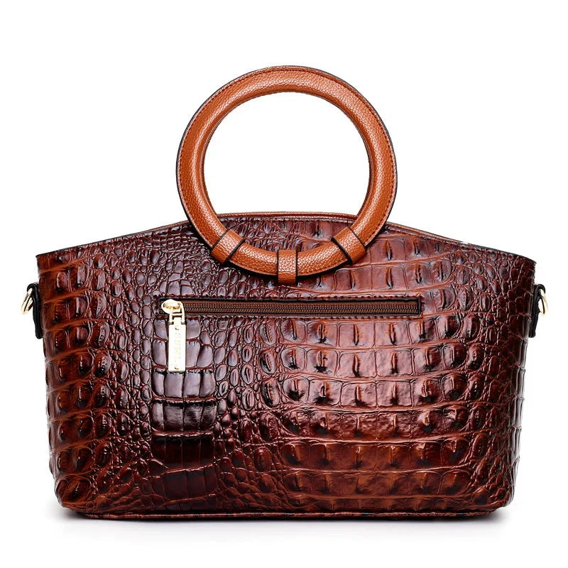 Alie – Women's Crocodile-Embossed Leather Handbag with Round Handles