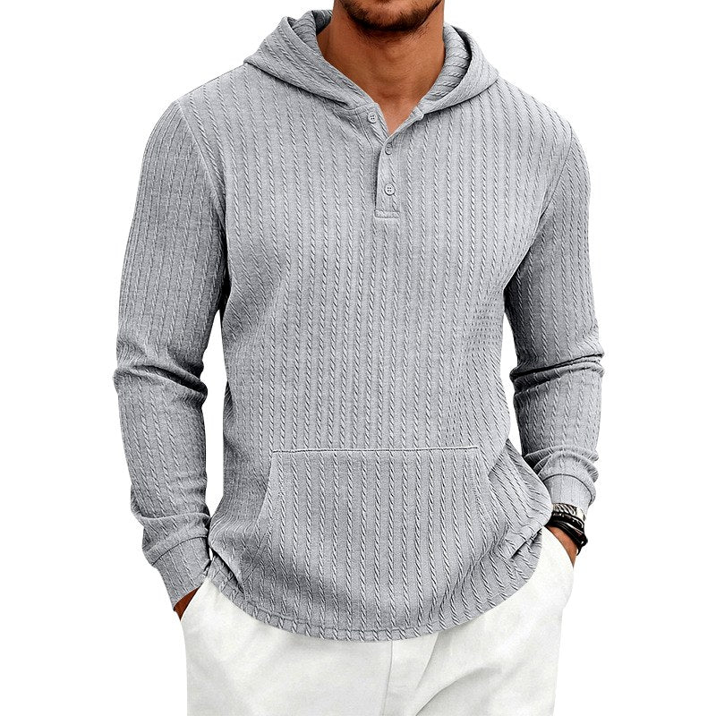 Anders - Men's Textured Hooded Pullover with Button Placket 3