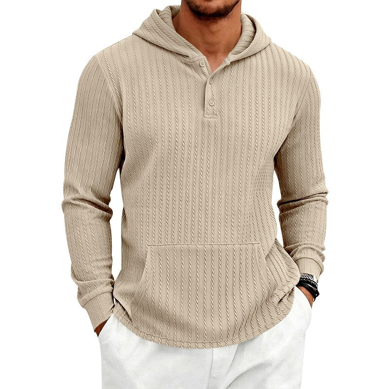 Anders - Men's Textured Hooded Pullover with Button Placket 4