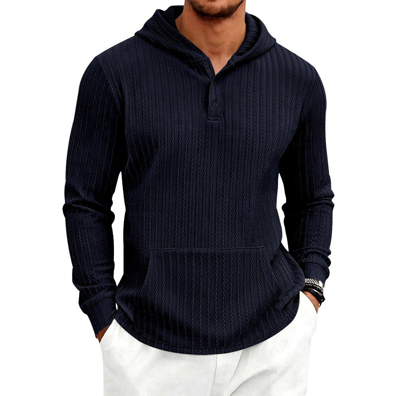 Anders - Men's Textured Hooded Pullover with Button Placket 5