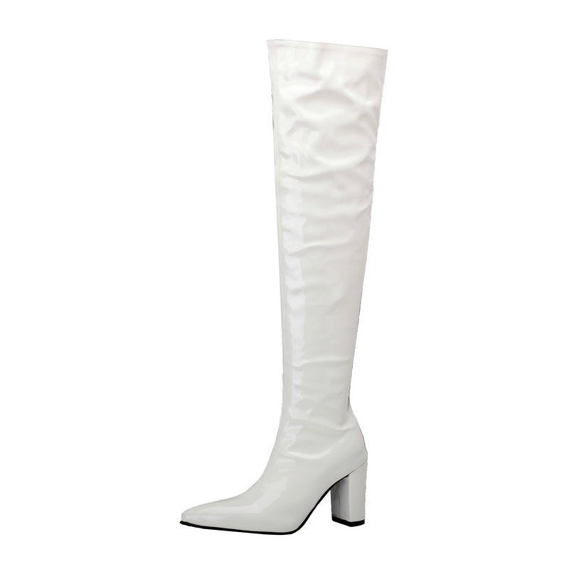 Annika - Women’s Patent Knee High Pointed Toe Boots 2