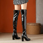 Annika - Women’s Patent Knee High Pointed Toe Boots 8