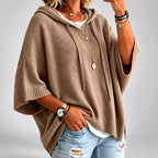 Antoinette - Women's Hooded Oversized Poncho Knit Sweater 1
