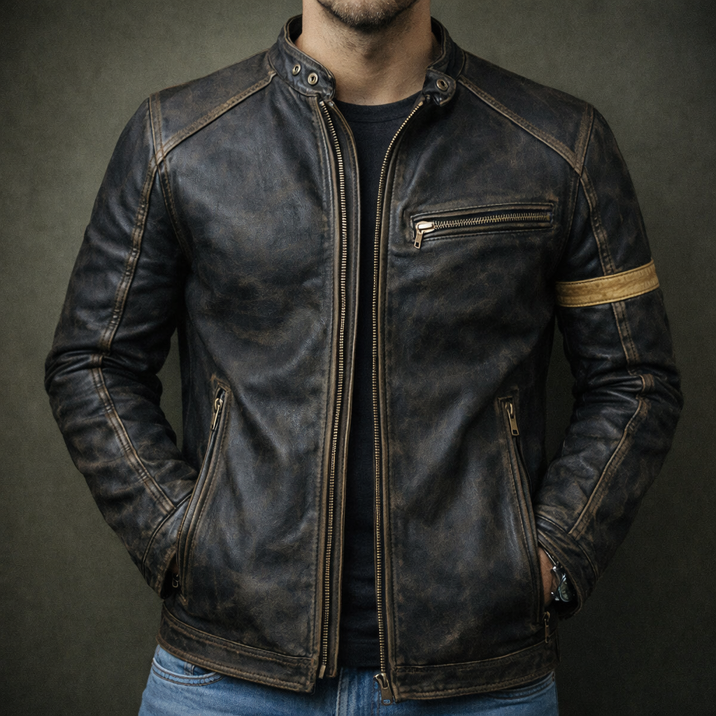 Archer - Men's Zip-Up Patina Leather Jacket