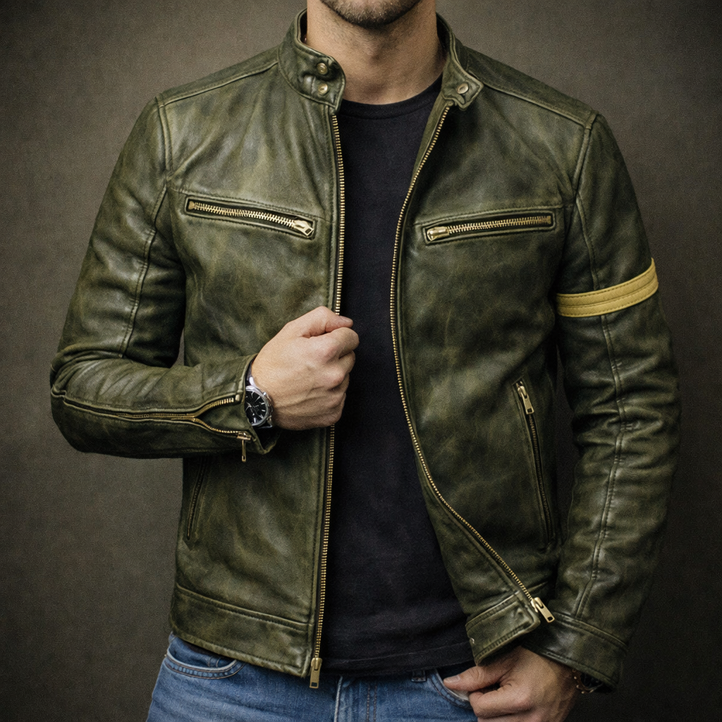 Archer - Men's Zip-Up Patina Leather Jacket