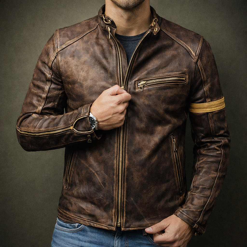 Archer - Men's Zip-Up Patina Leather Jacket