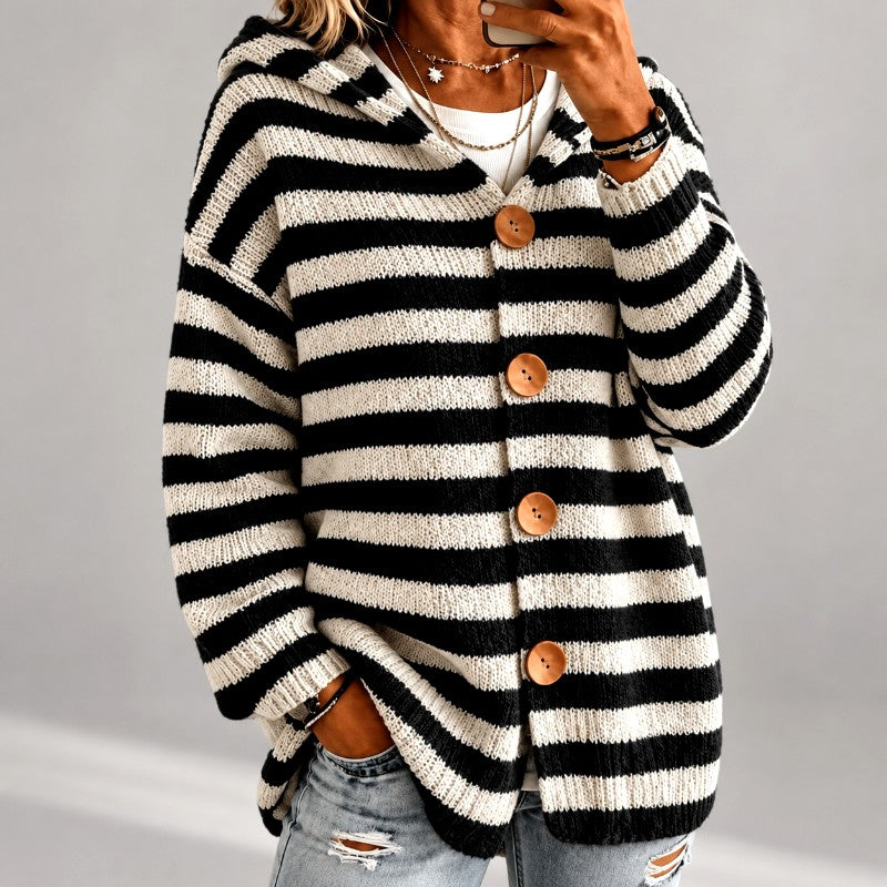 Ariel - Women's Striped Oversized Hooded Cardigan 1