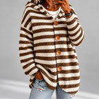 Ariel - Women's Striped Oversized Hooded Cardigan 2