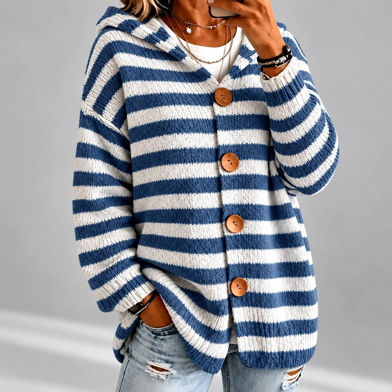 Ariel - Women's Striped Oversized Hooded Cardigan 4