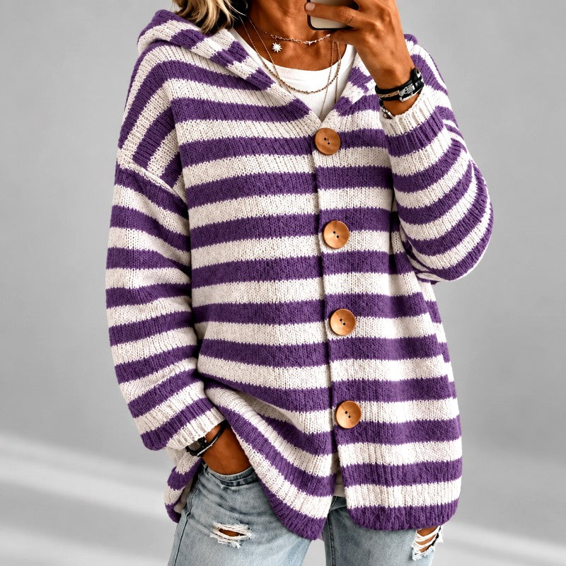 Ariel - Women's Striped Oversized Hooded Cardigan 5