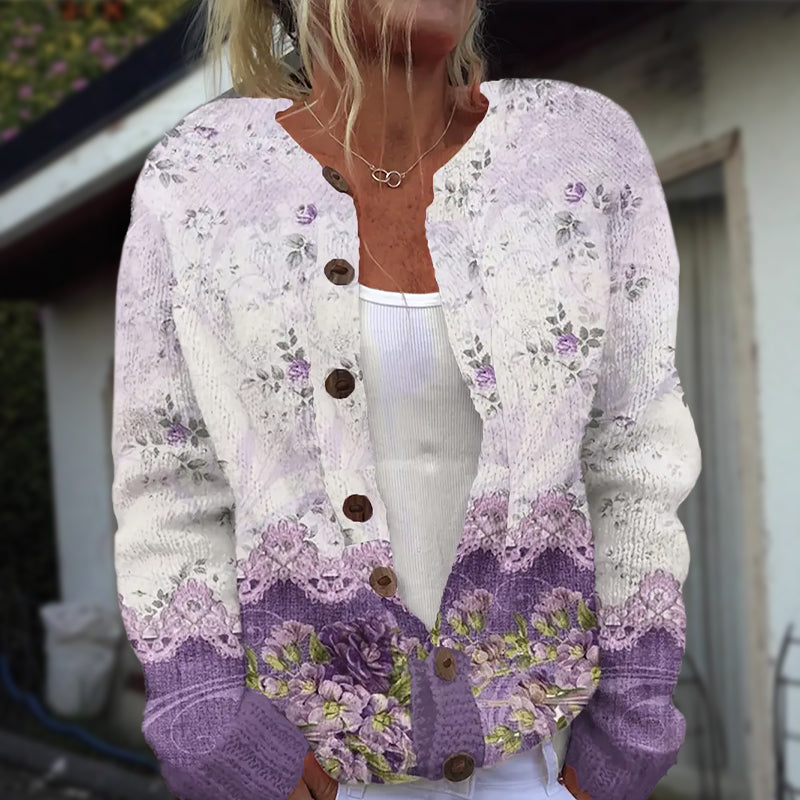 Arlene - Women's Floral Print Button-Front Knit Cardigan 3