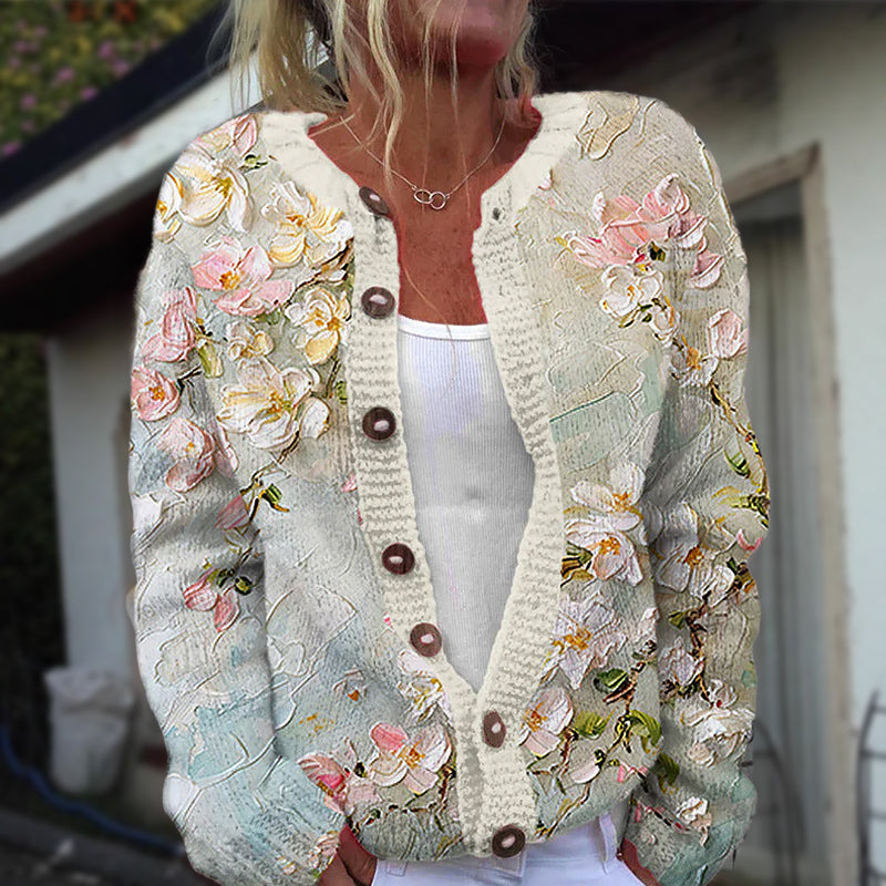 Arlene - Women's Floral Print Button-Front Knit Cardigan 4