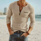Armando - Men's Long Sleeve V-Neck Zip Henley with Chest Pocket 3
