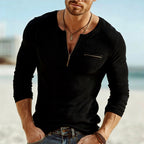 Armando - Men's Long Sleeve V-Neck Zip Henley with Chest Pocket 4