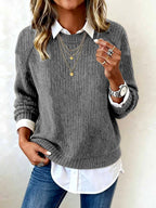 Ashley - Women's Ribbed Knit Collared Sweater 2