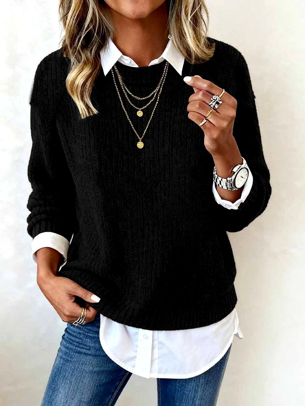 Ashley - Women's Ribbed Knit Collared Sweater 3