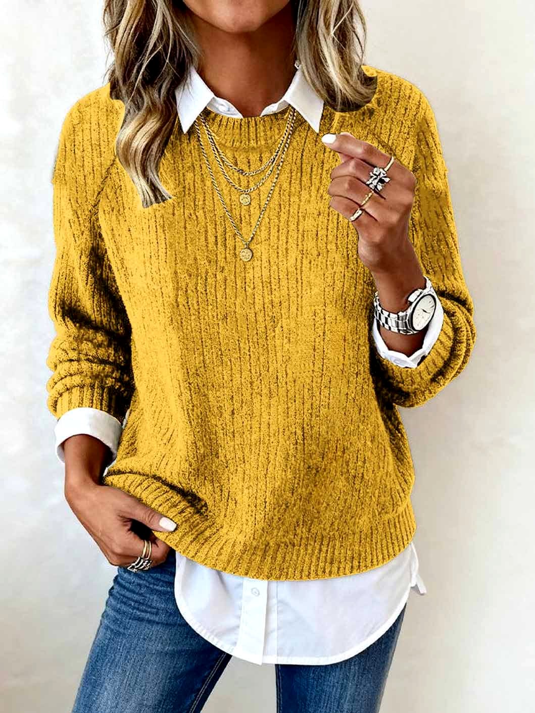 Ashley - Women's Ribbed Knit Collared Sweater 4