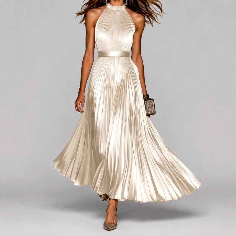 Audrey - Women's Satin Pleated Halter Formal Evening Dress 2