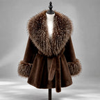 Augusta - Women's Faux Fur Belted Coat with Oversized Collar 1
