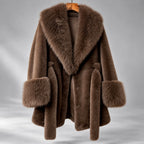 Augusta - Women's Faux Fur Belted Coat with Oversized Collar 4