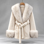 Augusta - Women's Faux Fur Belted Coat with Oversized Collar 5