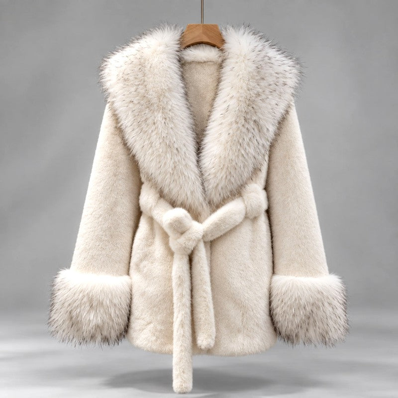 Augusta - Women's Faux Fur Belted Coat with Oversized Collar 5
