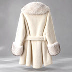 Augusta - Women's Faux Fur Belted Coat with Oversized Collar 6