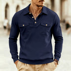 Augustin - Men's Collared Button Placket Polo Sweatshirt 1