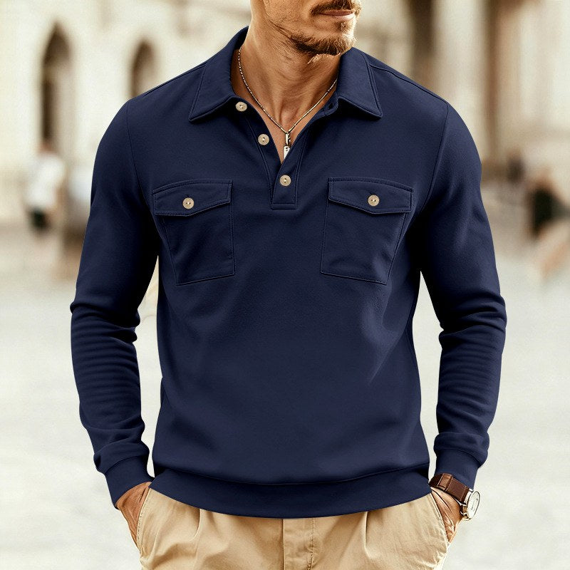Augustin - Men's Collared Button Placket Polo Sweatshirt 1